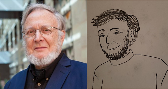 A person with a beard and glasses

Description automatically generated,A drawing of a person

Description automatically generated